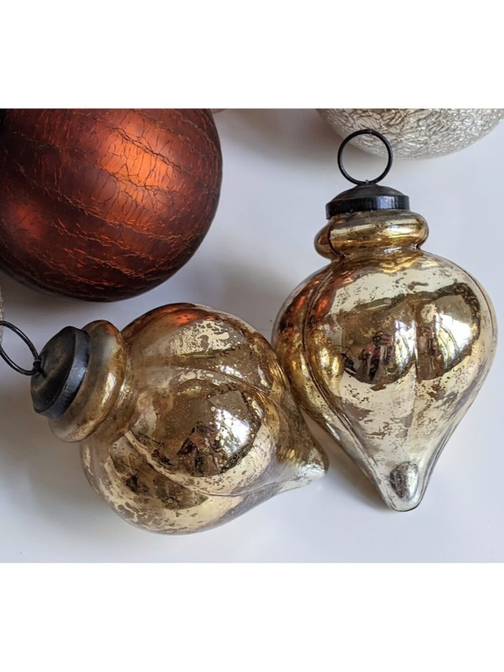 Lot of 2 Vintage Mercury Glass Christmas Ornaments 4.5" x 3"